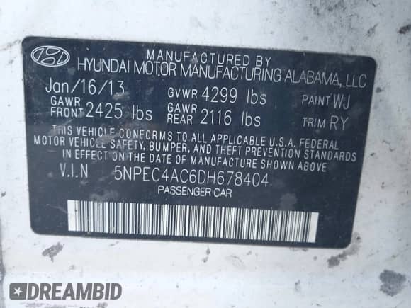 2013 Hyundai Sonata SE z VIN 5NPEC4AC6DH678404, wystawiony jako IAAI lot #43531174 z przebiegiem 214 195 mil mil oraz . Historia ofert i sprzedaży dostępna na DreamBid. Obrazek 9.
