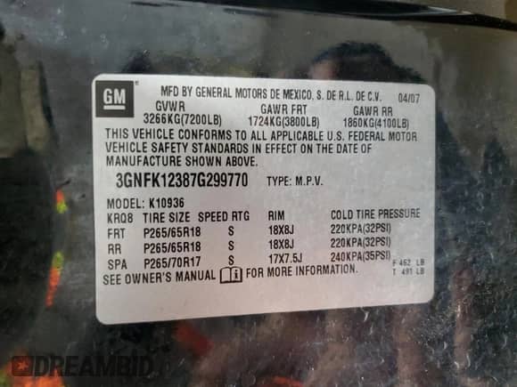 2007 Chevrolet Avalanche 2LT z VIN 3GNFK12387G299770, wystawiony jako Copart lot #44194575 z przebiegiem 195 806 mil mil oraz Czysty tytuł • Clean title. Historia ofert i sprzedaży dostępna na DreamBid. Obrazek 12.