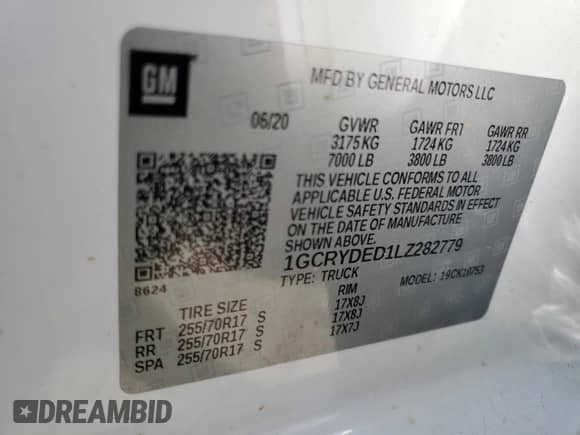 2020 Chevrolet Silverado 1500 LT с VIN 1GCRYDED1LZ282779, выставлен на аукционе Copart как лот 81380115 с пробегом 75 772 миль миль и Списание • Salvage title. История ставок и продаж доступна на DreamBid. Изображение 12.