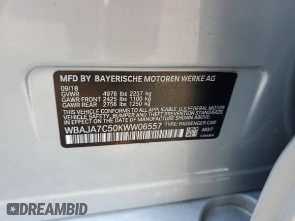 2019 BMW 5 Series 530i xDrive z VIN WBAJA7C50KWW06557, wystawiony jako Copart lot #81634425 z przebiegiem 66 963 mil mil oraz Szkoda całkowita • Salvage title. Historia ofert i sprzedaży dostępna na DreamBid. Obrazek 12.