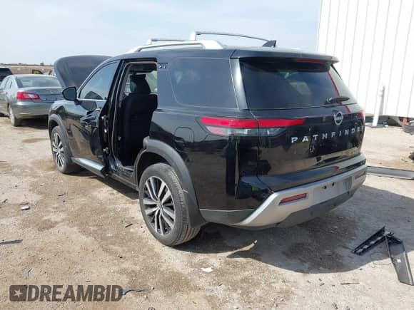 2023 Nissan Pathfinder Platinum with VIN 5N1DR3DG1PC252330, listed as a IAAI auction lot 42030684 with 19,609 mi miles and . Bid and sale history available at DreamBid. Image 3.
