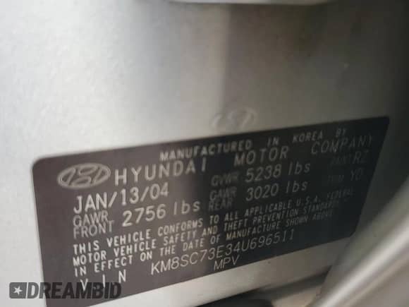 2004 Hyundai Santa Fe GLS с VIN KM8SC73E34U696511, выставлен на аукционе Copart как лот 73497994 с пробегом 116 718 миль миль и Списание • Salvage title. История ставок и продаж доступна на DreamBid. Изображение 12.