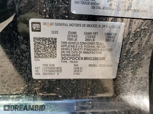 2024 Chevrolet Silverado 1500 Custom Trail Boss with VIN 3GCPDCEK8RG186393, listed as a Copart auction lot 53057895 with 26,915 mi miles and Salvage title. Bid and sale history available at DreamBid. Image 15.