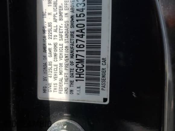 2004 Honda Accord EX with VIN 1HGCM71674A015433, listed as a Copart auction lot 70208175 with Not provided miles and Salvage title. Bid and sale history available at DreamBid. Image 13.