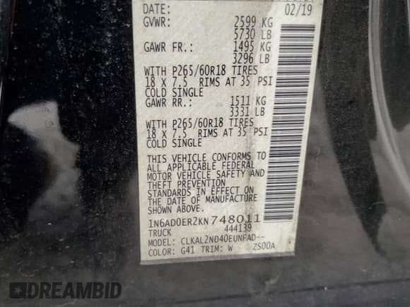 2019 Nissan Frontier SL with VIN 1N6AD0ER2KN748011, listed as a Copart auction lot 47939495 with 45,899 mi miles and Salvage title. Bid and sale history available at DreamBid. Image 12.