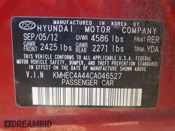 2012 Hyundai Sonata Hybrid z VIN KMHEC4A44CA046527, wystawiony jako Copart lot #80912455 z przebiegiem 122 419 mil mil oraz Czysty tytuł • Clean title. Historia ofert i sprzedaży dostępna na DreamBid. Obrazek 13.