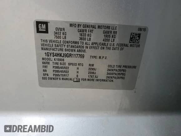 2016 Cadillac Escalade ESV Luxury Collection z VIN 1GYS4HKJ9GR117769, wystawiony jako Copart lot #81606115 z przebiegiem 41 757 mil mil oraz Szkoda całkowita • Salvage title. Historia ofert i sprzedaży dostępna na DreamBid. Obrazek 13.