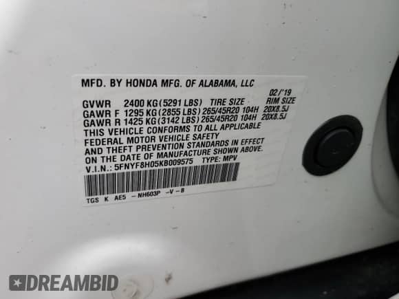 2019 Honda Passport Elite z VIN 5FNYF8H05KB009575, wystawiony jako Copart lot #68778215 z przebiegiem 70 468 mil mil oraz Szkoda całkowita • Salvage title. Historia ofert i sprzedaży dostępna na DreamBid. Obrazek 13.