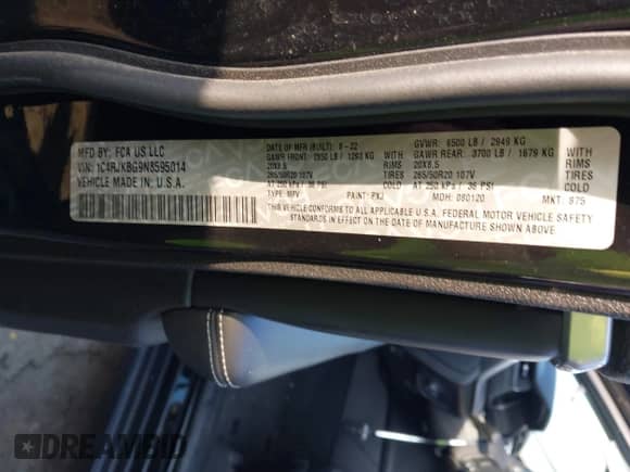 2022 Jeep Grand Cherokee Limited with VIN 1C4RJKBG9N8595014, listed as a IAAI auction lot 43246108 with 56,328 mi miles and . Bid and sale history available at DreamBid. Image 9.