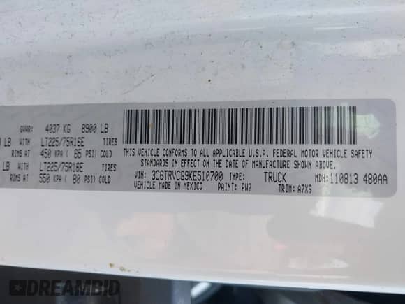 2019 Ram ProMaster Cargo с VIN 3C6TRVCG9KE510700, выставлен на аукционе IAAI как лот 42099812 с пробегом 269 159 миль миль и . История ставок и продаж доступна на DreamBid. Изображение 9.