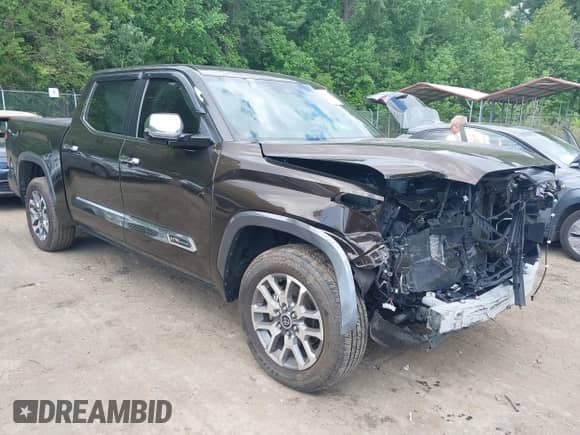 2024 Toyota Tundra 1794 Edition with VIN 5TFMA5DB5RX145336, listed as a IAAI auction lot 42203766 with 16,781 mi miles and . Bid and sale history available at DreamBid. Image 1.