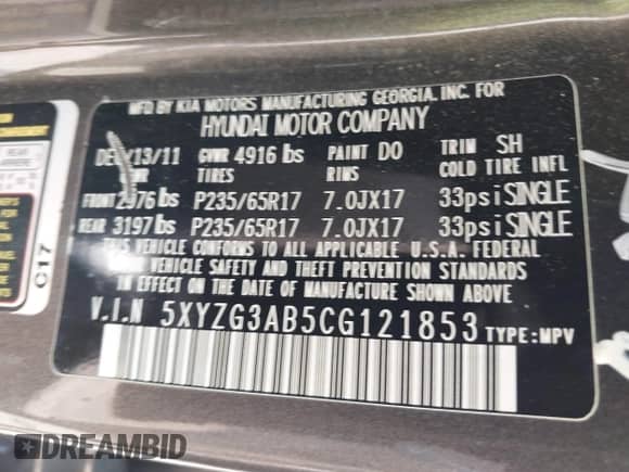 2012 Hyundai Santa Fe GLS с VIN 5XYZG3AB5CG121853, выставлен на аукционе IAAI как лот 42968225 с пробегом 196 302 миль миль и . История ставок и продаж доступна на DreamBid. Изображение 9.