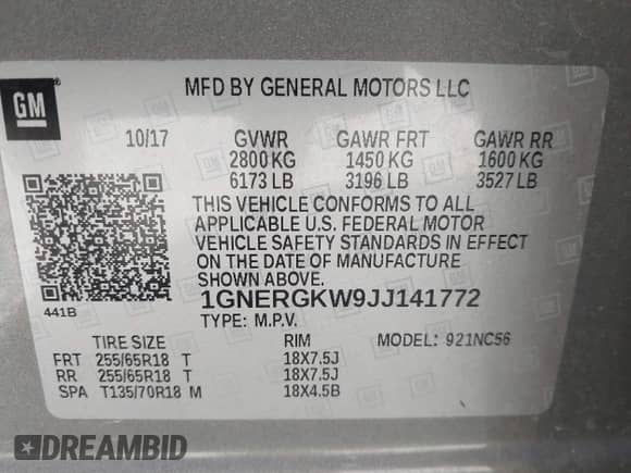 2018 Chevrolet Traverse LT Cloth with VIN 1GNERGKW9JJ141772, listed as a IAAI auction lot 43050885 with 130,611 mi miles and . Bid and sale history available at DreamBid. Image 9.