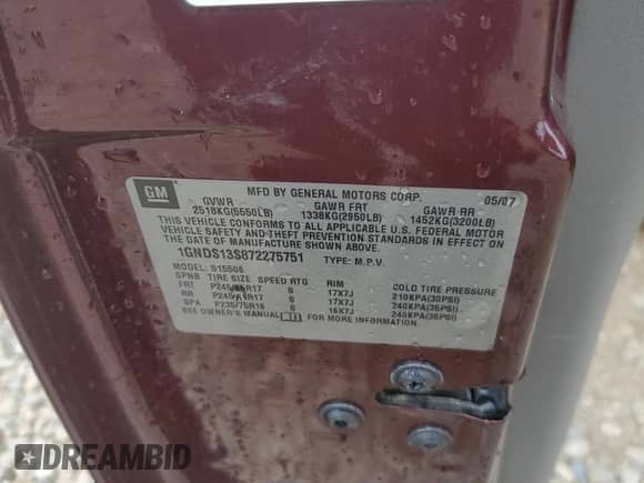 2007 Chevrolet TrailBlazer LS с VIN 1GNDS13S872275751, выставлен на аукционе Copart как лот 67459775 с пробегом 168 568 миль миль и Списание • Salvage title. История ставок и продаж доступна на DreamBid. Изображение 14.