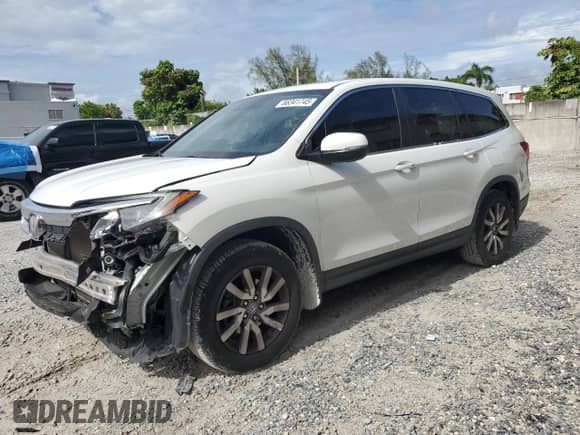 2021 Honda Pilot EX-L z VIN 5FNYF5H57MB034894, wystawiony jako Copart lot #68341745 z przebiegiem 65 069 mil mil oraz Szkoda całkowita • Salvage title. Historia ofert i sprzedaży dostępna na DreamBid. Obrazek 1.