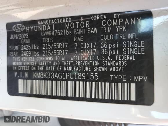 2023 Hyundai Kona SEL with VIN KM8K33AG1PU189155, listed as a Copart auction lot 84554605 with 45,935 mi miles and Non repairable. Bid and sale history available at DreamBid. Image 14.