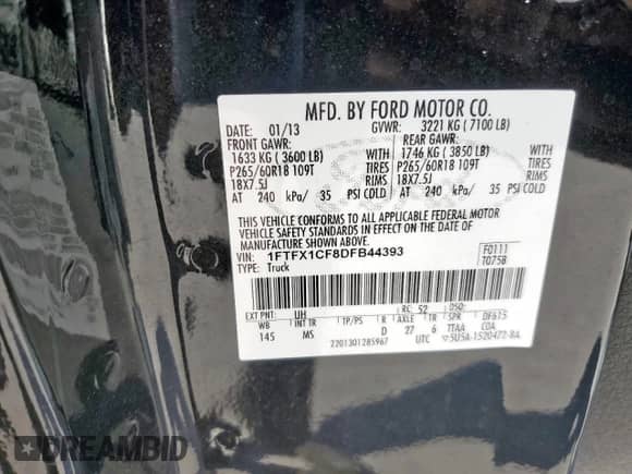 2013 Ford F-150 XLT z VIN 1FTFX1CF8DFB44393, wystawiony jako Copart lot #81899575 z przebiegiem 134 850 mil mil oraz Szkoda całkowita • Salvage title. Historia ofert i sprzedaży dostępna na DreamBid. Obrazek 12.