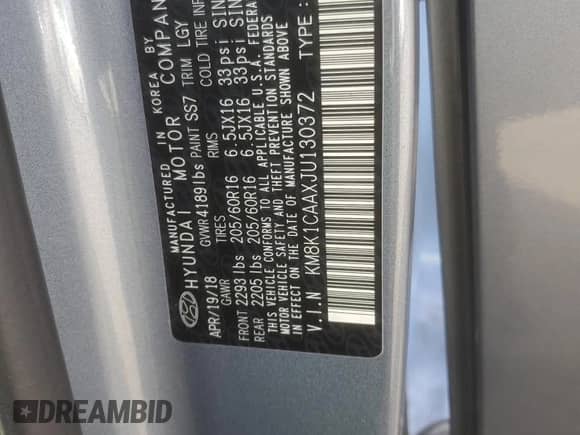 2018 Hyundai Kona SE z VIN KM8K1CAAXJU130372, wystawiony jako Copart lot #80569765 z przebiegiem 96 611 mil mil oraz Szkoda całkowita • Salvage title. Historia ofert i sprzedaży dostępna na DreamBid. Obrazek 12.