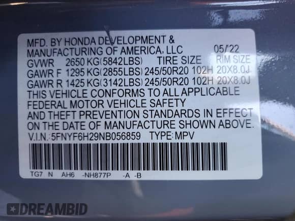 2022 Honda Pilot Special Edition с VIN 5FNYF6H29NB056859, выставлен на аукционе Copart как лот 45770645 с пробегом 36 712 миль миль и Списание • Salvage title. История ставок и продаж доступна на DreamBid. Изображение 13.