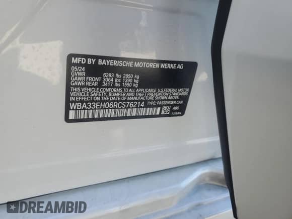 2024 BMW 7 Series 740i xDrive with VIN WBA33EH06RCS76214, listed as a Copart auction lot 78085004 with 2,808 mi miles and Clean title. Bid and sale history available at DreamBid. Image 12.