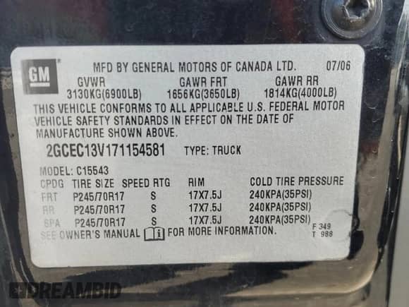 2007 Chevrolet Silverado 1500 LS with VIN 2GCEC13V171154581, listed as a Copart auction lot 69521865 with Not provided miles and Salvage title. Bid and sale history available at DreamBid. Image 12.