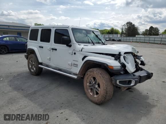2021 Jeep Wrangler Unlimited Sahara with VIN 1C4HJXEG6MW743330, listed as a Copart auction lot 58504505 with 48,067 mi miles and Salvage title. Bid and sale history available at DreamBid. Image 4.
