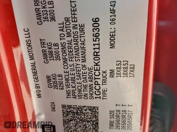 2024 Chevrolet Colorado 4WD LT с VIN 1GCPTCEK0R1156306, выставлен на аукционе Copart как лот 65644515 с пробегом 10 113 миль миль и Чистый • Clean title. История ставок и продаж доступна на DreamBid. Изображение 12.