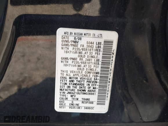 2009 Nissan Murano SL с VIN JN8AZ18U79W026861, выставлен на аукционе IAAI как лот 42438617 с пробегом 139 950 миль миль и . История ставок и продаж доступна на DreamBid. Изображение 9.