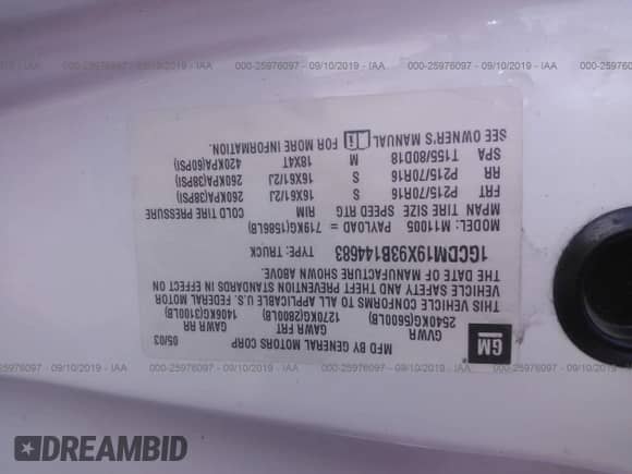 2003 Chevrolet Astro Cargo z VIN 1GCDM19X93B144683, wystawiony jako IAAI lot #25976097 z przebiegiem 95 018 mil mil oraz . Historia ofert i sprzedaży dostępna na DreamBid. Obrazek 9.