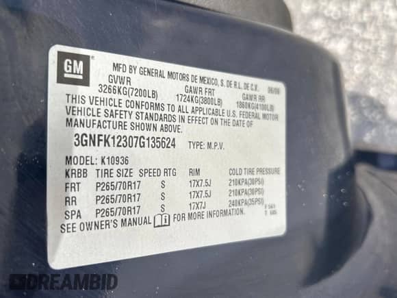 2007 Chevrolet Avalanche 1LT с VIN 3GNFK12307G135624, выставлен на аукционе Copart как лот 71900435 с пробегом Не указан миль и Чистый • Clean title. История ставок и продаж доступна на DreamBid. Изображение 10.
