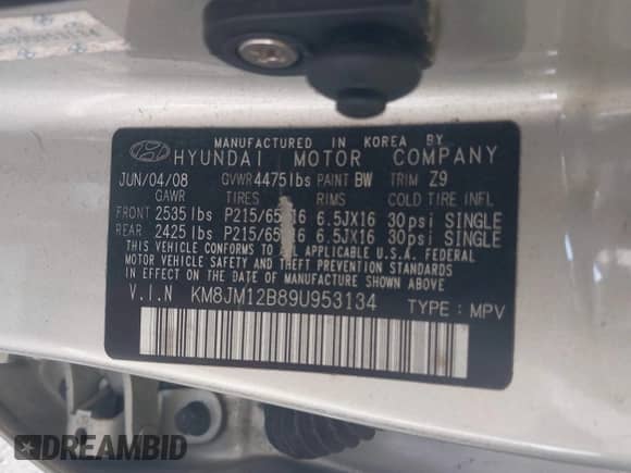 2009 Hyundai Tucson GLS с VIN KM8JM12B89U953134, выставлен на аукционе IAAI как лот 43396212 с пробегом 98 956 миль миль и . История ставок и продаж доступна на DreamBid. Изображение 9.