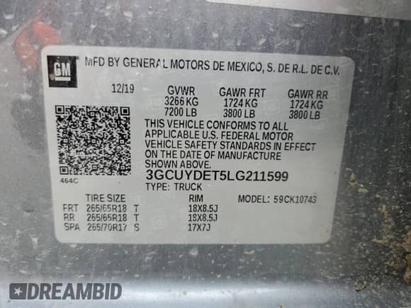 2020 Chevrolet Silverado 1500 LT с VIN 3GCUYDET5LG211599, выставлен на аукционе Copart как лот 57037405 с пробегом 52 466 миль миль и Списание • Salvage title. История ставок и продаж доступна на DreamBid. Изображение 12.