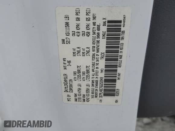 2006 Dodge 3500 SLT with VIN 3D7ML48C76G252949, listed as a Copart auction lot 67067284 with 150,072 mi miles and Salvage title. Bid and sale history available at DreamBid. Image 12.