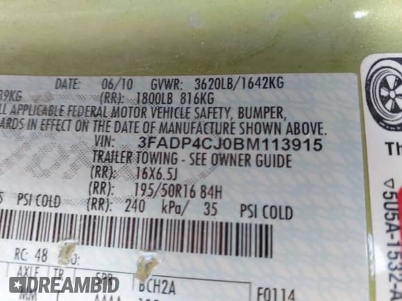 2011 Ford Fiesta SEL with VIN 3FADP4CJ0BM113915, listed as a IAAI auction lot 41749052 with 239,010 mi miles and . Bid and sale history available at DreamBid. Image 9.