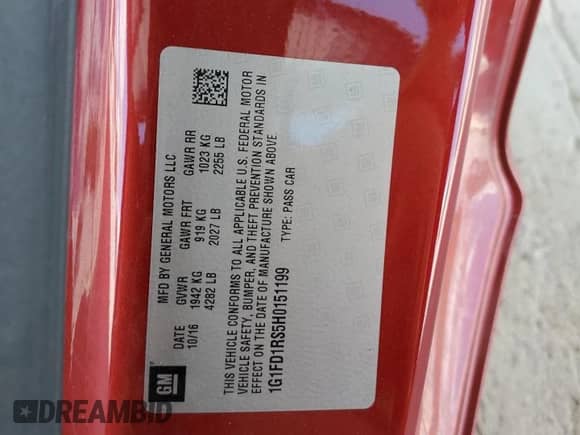 2017 Chevrolet Camaro 2LT z VIN 1G1FD1RS5H0151199, wystawiony jako Copart lot #87235605 z przebiegiem 94 018 mil mil oraz Szkoda całkowita • Salvage title. Historia ofert i sprzedaży dostępna na DreamBid. Obrazek 12.