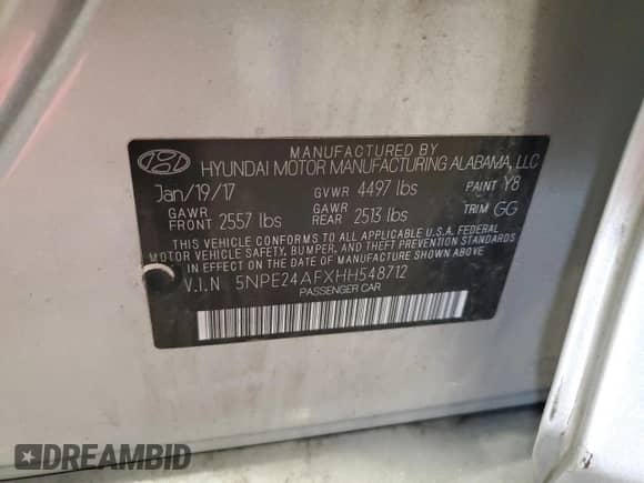 2017 Hyundai Sonata SE with VIN 5NPE24AFXHH548712, listed as a Copart auction lot 81559405 with 95,576 mi miles and Salvage title. Bid and sale history available at DreamBid. Image 13.