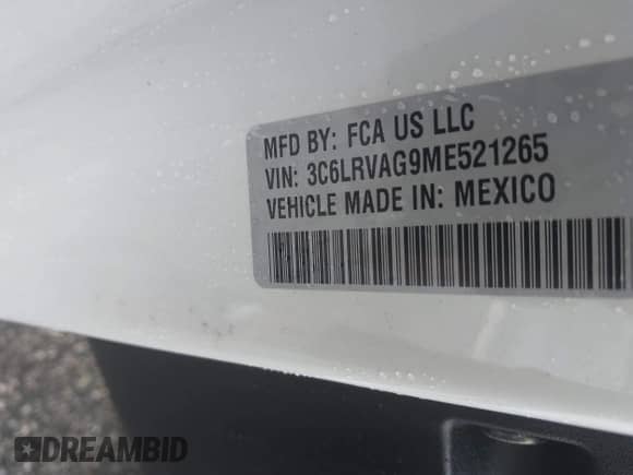 2021 Ram ProMaster Cargo z VIN 3C6LRVAG9ME521265, wystawiony jako IAAI lot #42277174 z przebiegiem 47 023 mil mil oraz . Historia ofert i sprzedaży dostępna na DreamBid. Obrazek 9.