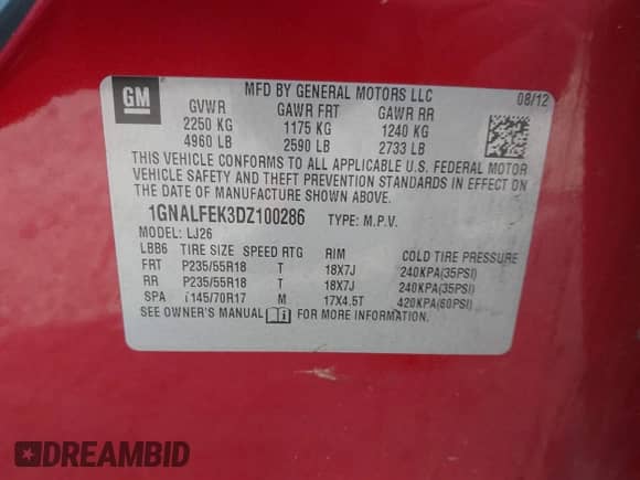 2013 Chevrolet Equinox LTZ с VIN 1GNALFEK3DZ100286, выставлен на аукционе IAAI как лот 43344015 с пробегом 140 774 миль миль и . История ставок и продаж доступна на DreamBid. Изображение 9.