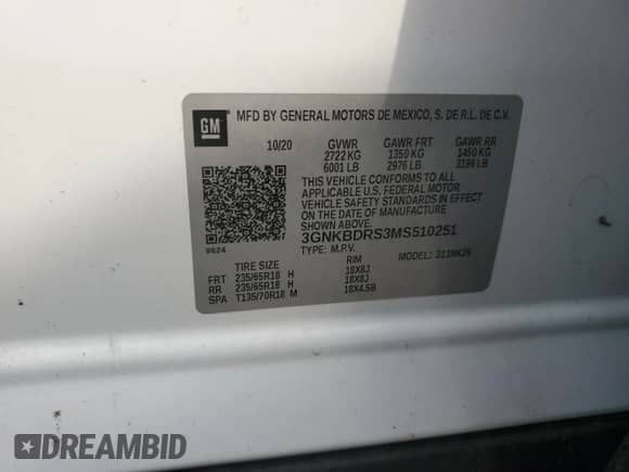 2021 Chevrolet Blazer LT с VIN 3GNKBDRS3MS510251, выставлен на аукционе Copart как лот 55229915 с пробегом Не указан миль и На запчасти • Non repairable. История ставок и продаж доступна на DreamBid. Изображение 14.