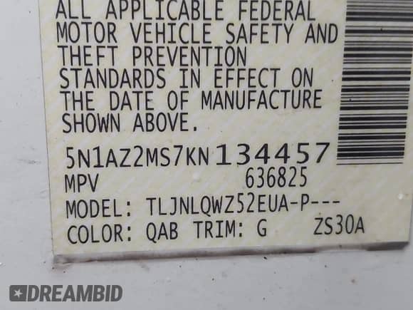 2019 Nissan Murano Platinum с VIN 5N1AZ2MS7KN134457, выставлен на аукционе IAAI как лот 42395170 с пробегом 122 707 миль миль и . История ставок и продаж доступна на DreamBid. Изображение 9.