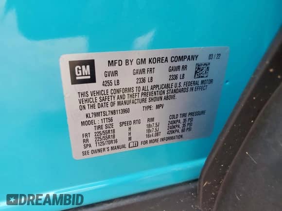 2022 Chevrolet TrailBlazer RS z VIN KL79MTSL7NB113960, wystawiony jako Copart lot #81204725 z przebiegiem 63 582 mil mil oraz Szkoda całkowita • Salvage title. Historia ofert i sprzedaży dostępna na DreamBid. Obrazek 13.