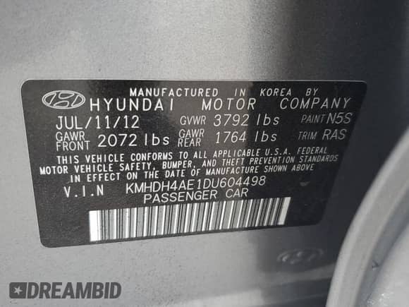 2013 Hyundai Elantra GLS с VIN KMHDH4AE1DU604498, выставлен на аукционе Copart как лот 67900005 с пробегом 125 720 миль миль и Списание • Salvage title. История ставок и продаж доступна на DreamBid. Изображение 12.