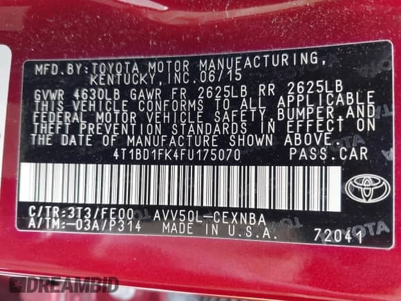 2015 Toyota Camry LE с VIN 4T1BD1FK4FU175070, выставлен на аукционе IAAI как лот 42692374 с пробегом 108 106 миль миль и . История ставок и продаж доступна на DreamBid. Изображение 9.