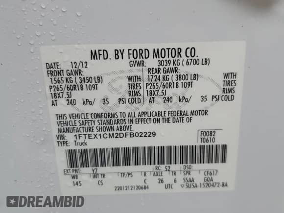 2013 Ford F-150 XLT с VIN 1FTEX1CM2DFB02229, выставлен на аукционе Copart как лот 58348185 с пробегом 135 790 миль миль и Списание • Salvage title. История ставок и продаж доступна на DreamBid. Изображение 13.