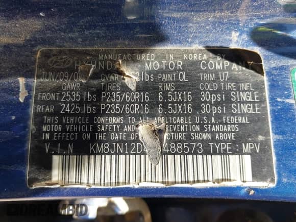 2007 Hyundai Tucson SE z VIN KM8JN12D47U488573, wystawiony jako IAAI lot #42347351 z przebiegiem 215 556 mil mil oraz . Historia ofert i sprzedaży dostępna na DreamBid. Obrazek 9.