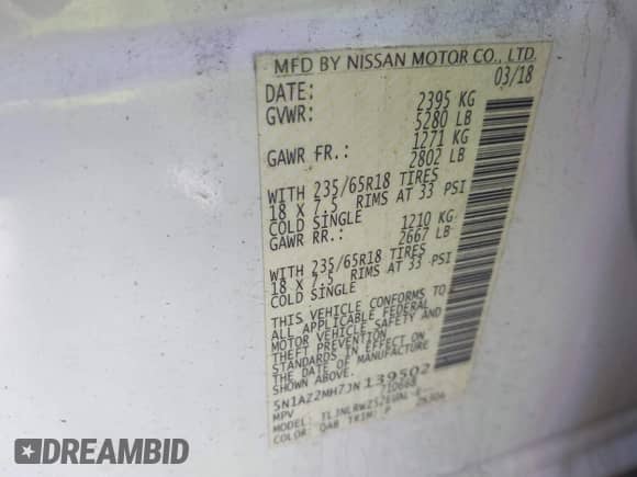 2018 Nissan Murano SV z VIN 5N1AZ2MH7JN139502, wystawiony jako IAAI lot #42038269 z przebiegiem 43 291 mil mil oraz . Historia ofert i sprzedaży dostępna na DreamBid. Obrazek 9.