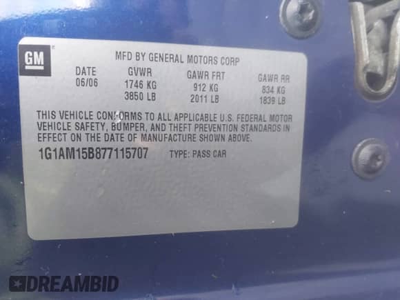 2007 Chevrolet Cobalt SS z VIN 1G1AM15B877115707, wystawiony jako IAAI lot #43545397 z przebiegiem 269 470 mil mil oraz . Historia ofert i sprzedaży dostępna na DreamBid. Obrazek 9.