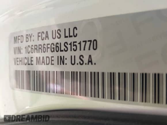 2020 Ram 1500 Tradesman z VIN 1C6RR6FG6LS151770, wystawiony jako IAAI lot #43125021 z przebiegiem 151 900 mil mil oraz . Historia ofert i sprzedaży dostępna na DreamBid. Obrazek 9.