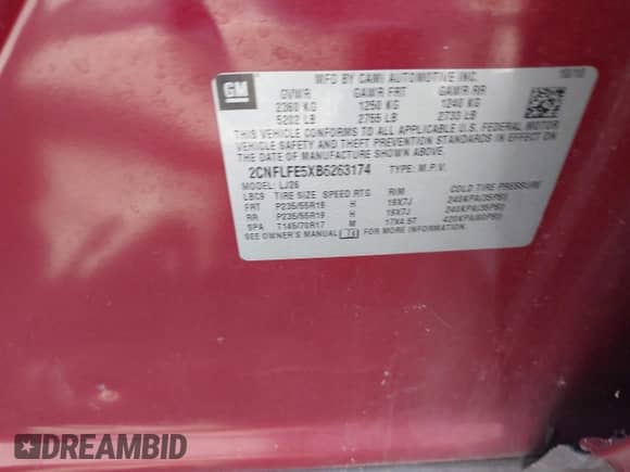 2011 Chevrolet Equinox LTZ с VIN 2CNFLFE5XB6263174, выставлен на аукционе IAAI как лот 43041929 с пробегом 111 501 миль миль и . История ставок и продаж доступна на DreamBid. Изображение 9.