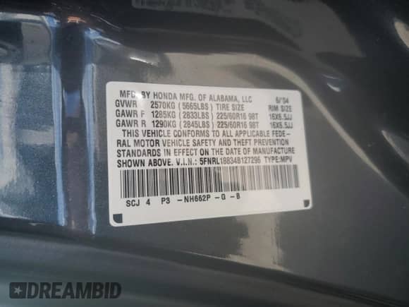 2004 Honda Odyssey EX-RES с VIN 5FNRL18834B127296, выставлен на аукционе Copart как лот 70983665 с пробегом 99 715 миль миль и Списание • Salvage title. История ставок и продаж доступна на DreamBid. Изображение 13.